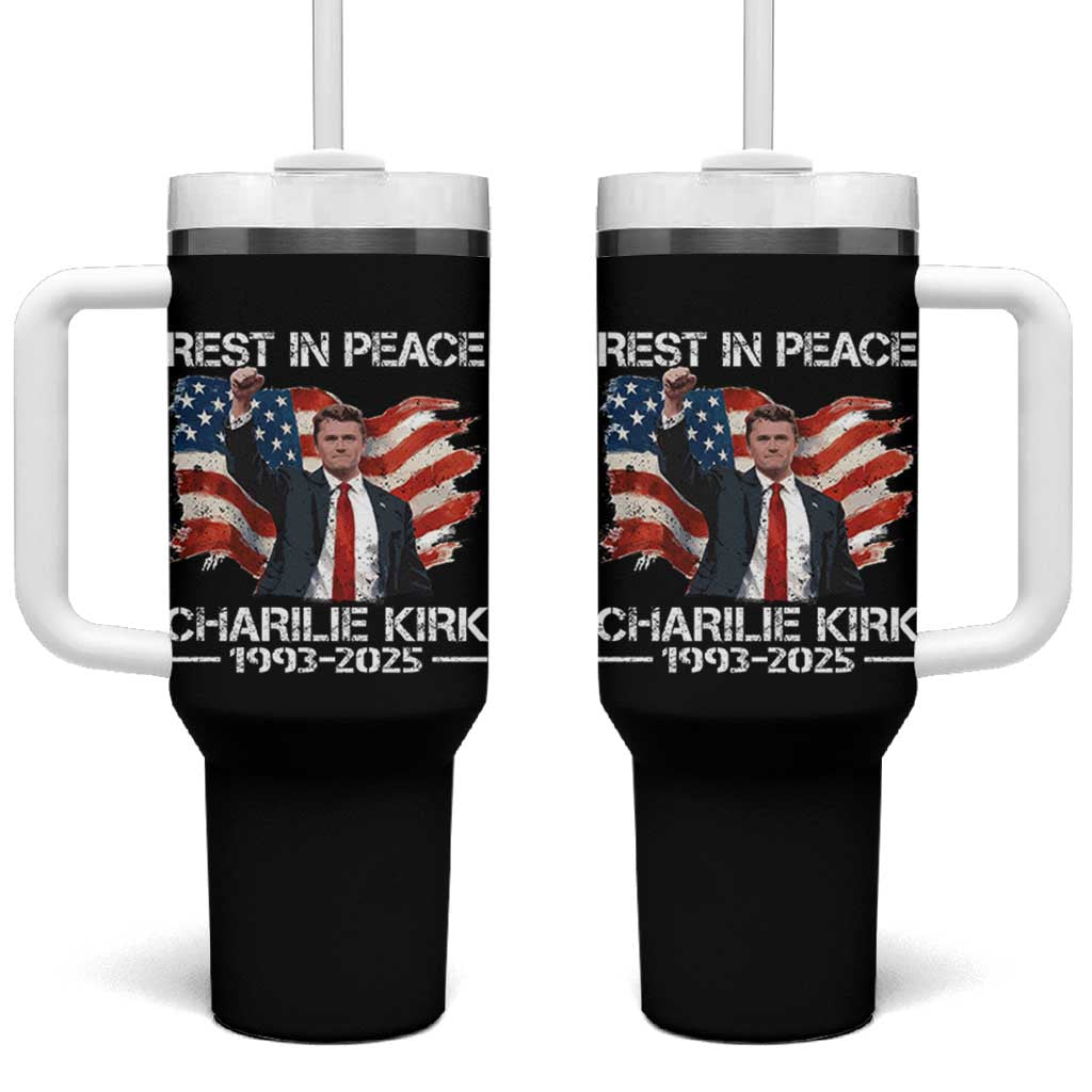 Rest in Peace Charlie Kirk Tumbler With Handle Memorial Tribute Charlie A True Patriot USA Flag - Wonder Print Shop