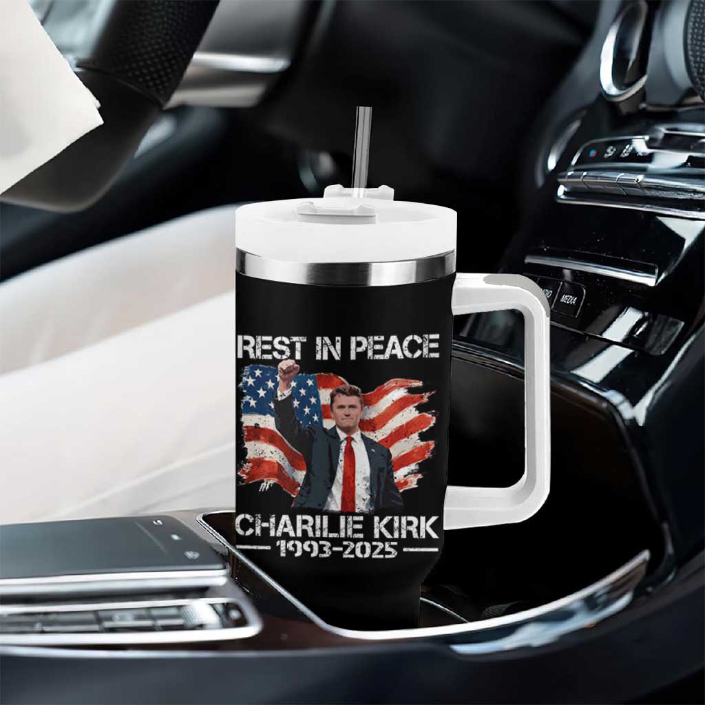 Rest in Peace Charlie Kirk Tumbler With Handle Memorial Tribute Charlie A True Patriot USA Flag - Wonder Print Shop
