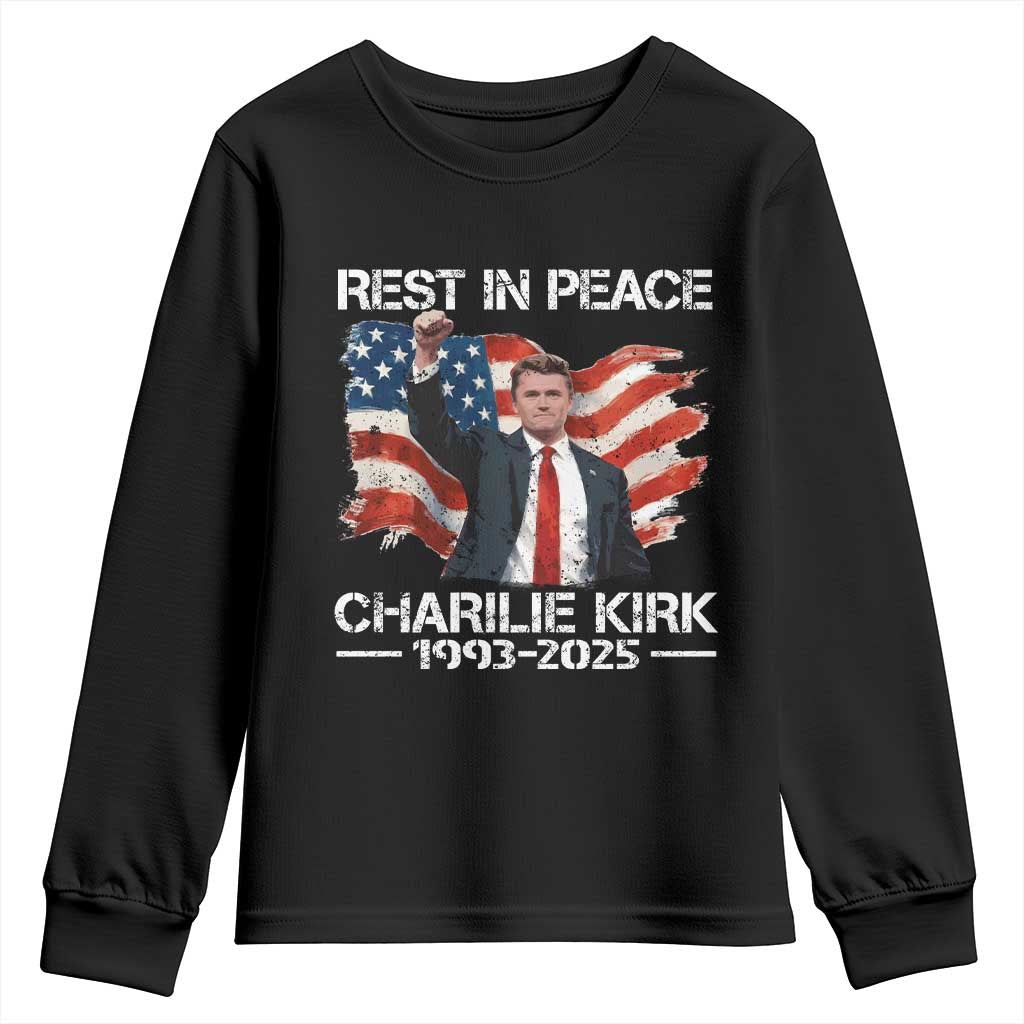Rest in Peace Charlie Kirk Youth Sweatshirt Memorial Tribute Charlie A True Patriot USA Flag - Wonder Print Shop