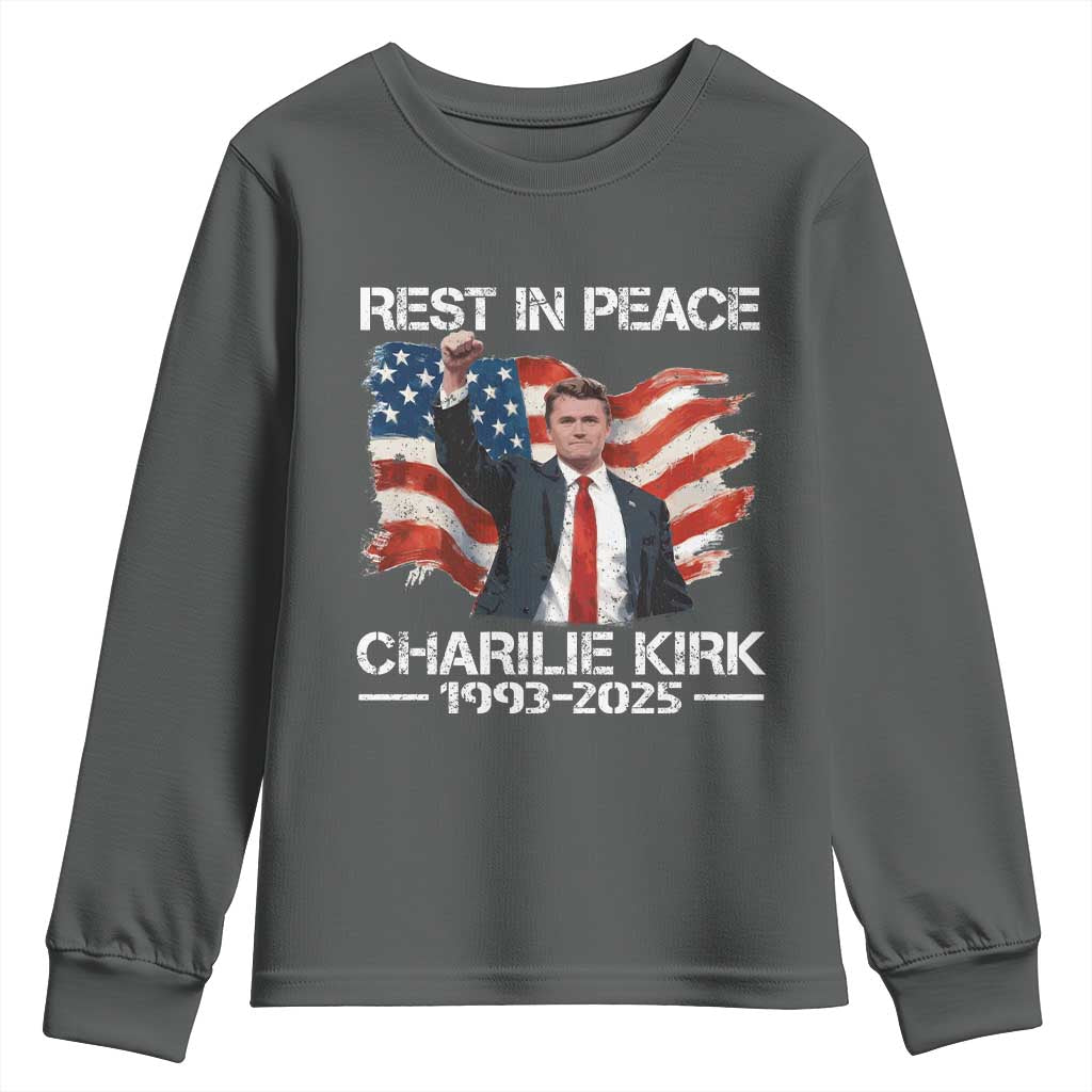 Rest in Peace Charlie Kirk Youth Sweatshirt Memorial Tribute Charlie A True Patriot USA Flag - Wonder Print Shop