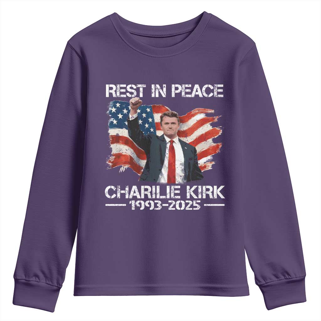 Rest in Peace Charlie Kirk Youth Sweatshirt Memorial Tribute Charlie A True Patriot USA Flag - Wonder Print Shop