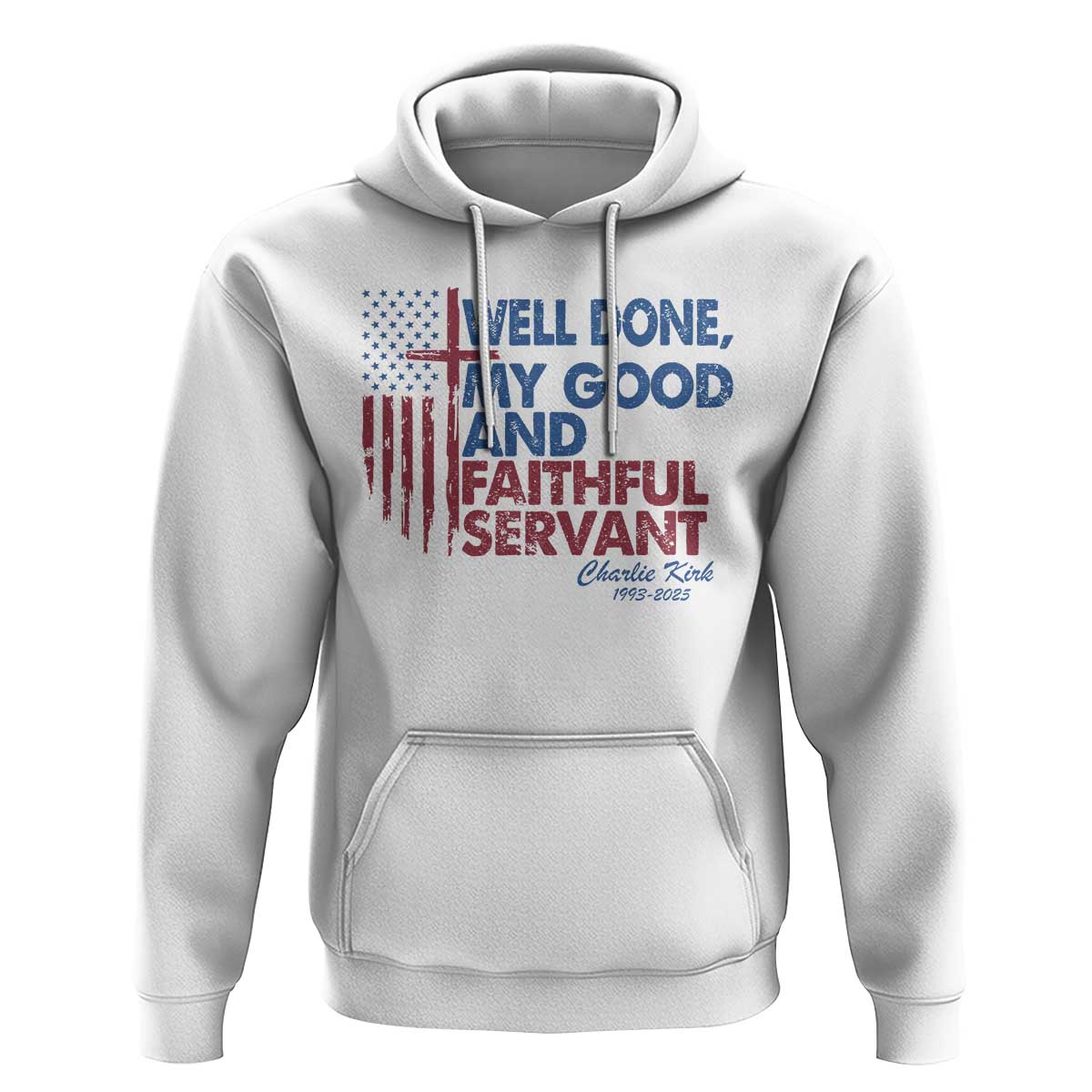 Charlie Kirk Hoodie Fear Not Mens Christian Memorial Tribute Charlie Cross US Flag - Wonder Print Shop