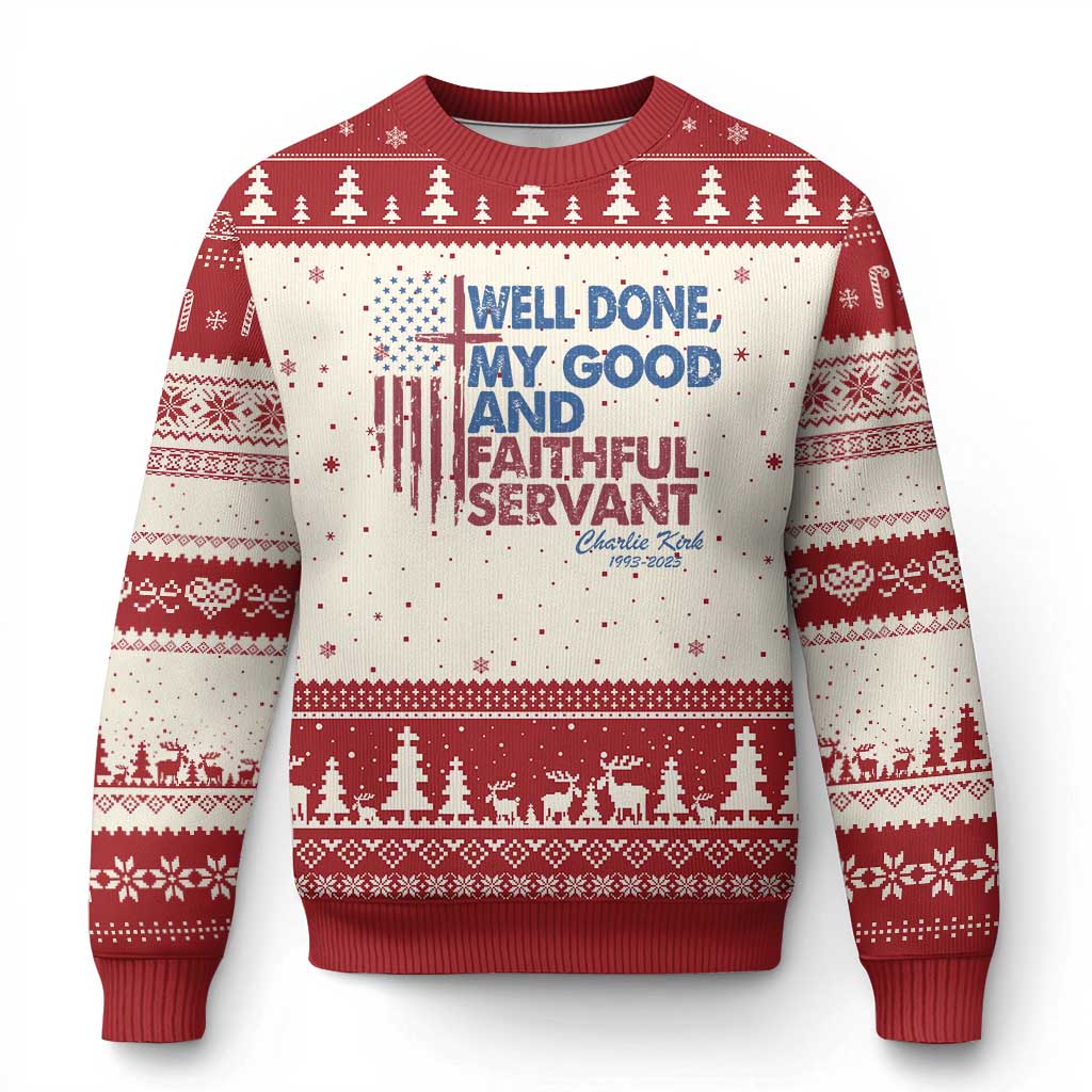 Charlie Kirk Ugly Christmas Sweater Fear Not Mens Christian Memorial Tribute Charlie Cross US Flag - Wonder Print Shop