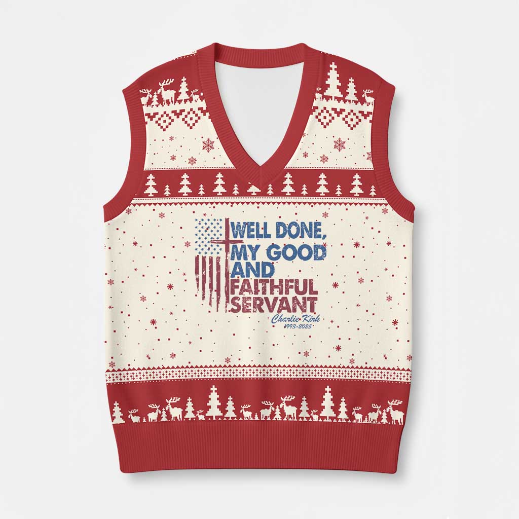 Charlie Kirk V-Neck Knit Sweater Vest Fear Not Mens Christian Memorial Tribute Charlie Cross US Flag - Wonder Print Shop