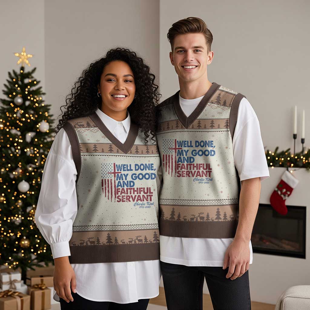 Charlie Kirk V-Neck Knit Sweater Vest Fear Not Mens Christian Memorial Tribute Charlie Cross US Flag - Wonder Print Shop