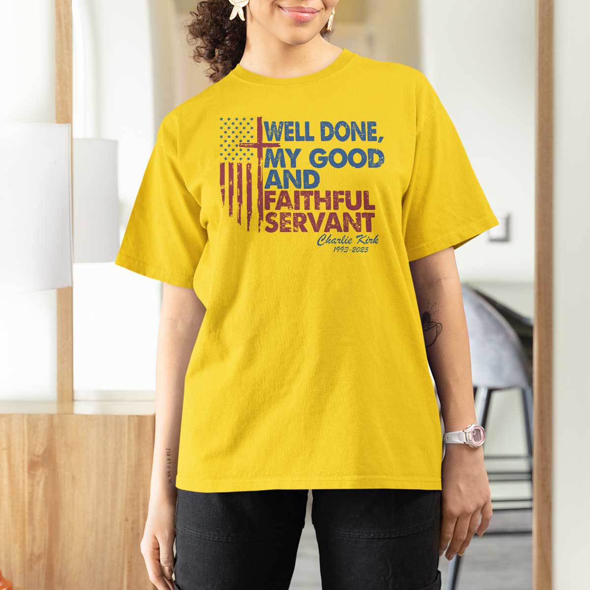 Charlie Kirk T Shirt For Women Fear Not Mens Christian Memorial Tribute Charlie Cross US Flag - Wonder Print Shop