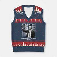 Charlie Kirk Freedom V-Neck Knit Sweater Vest Vintage A True Patriot Patriotic American - Wonder Print Shop