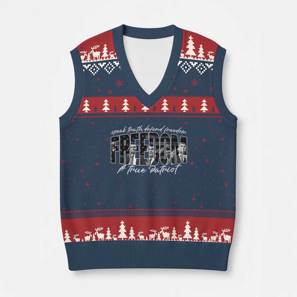 Charlie Kirk Freedom V-Neck Knit Sweater Vest A True Patriot Patriotic American - Wonder Print Shop