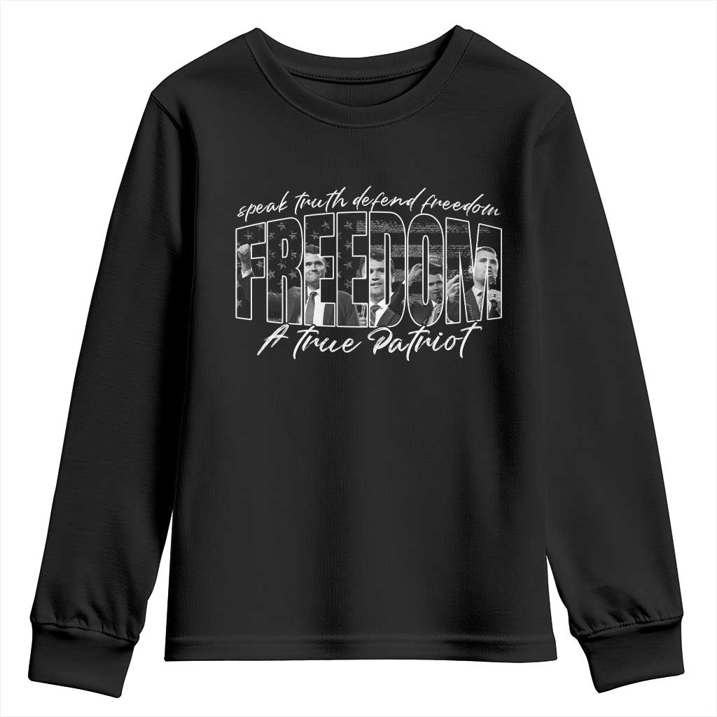 Charlie Kirk Freedom Youth Sweatshirt A True Patriot Patriotic American - Wonder Print Shop