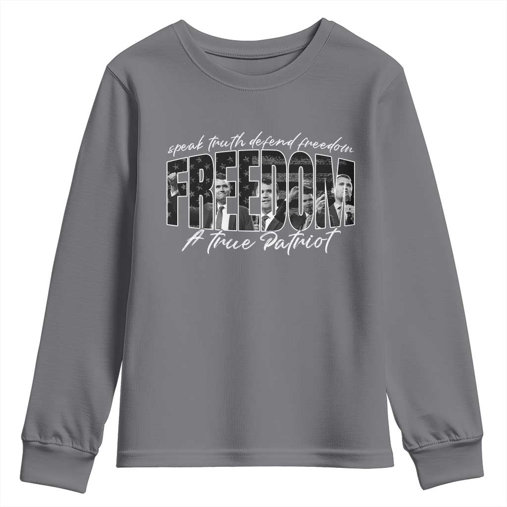 Charlie Kirk Freedom Youth Sweatshirt A True Patriot Patriotic American - Wonder Print Shop