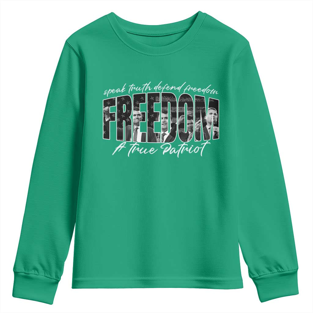 Charlie Kirk Freedom Youth Sweatshirt A True Patriot Patriotic American - Wonder Print Shop