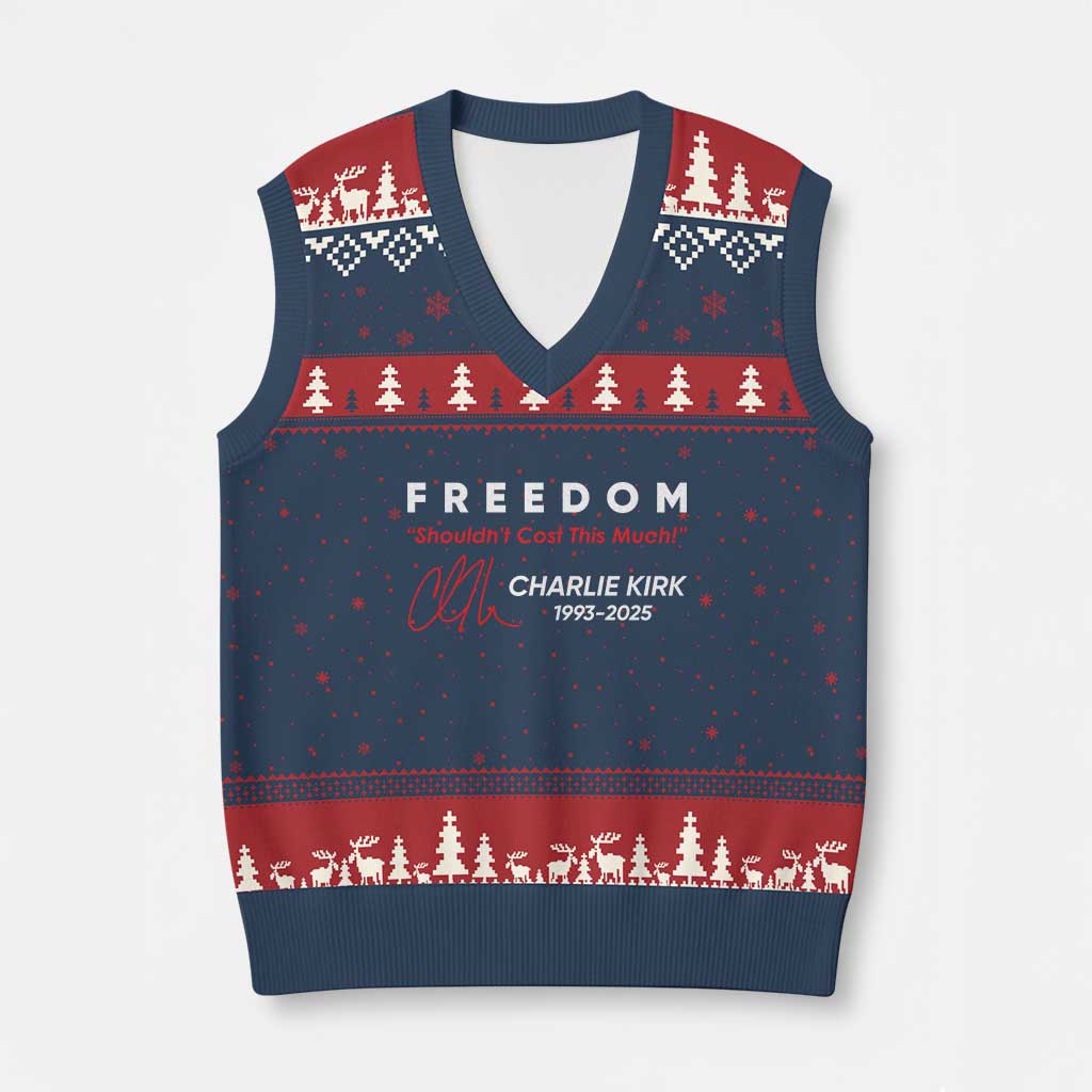Charlie Kirk Memorial V-Neck Knit Sweater Vest Freedom Shouldnt Cost This Much - Wonder Print Shop