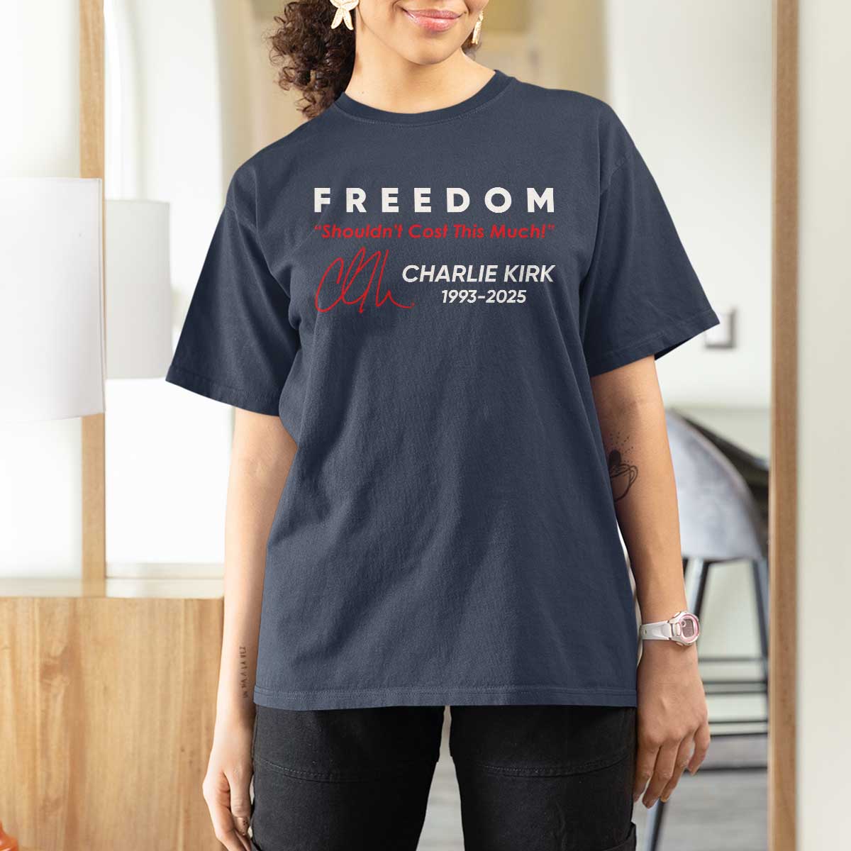 Charlie Kirk Memorial T Shirt For Women Freedom Shouldnt Cost This Much - Wonder Print Shop