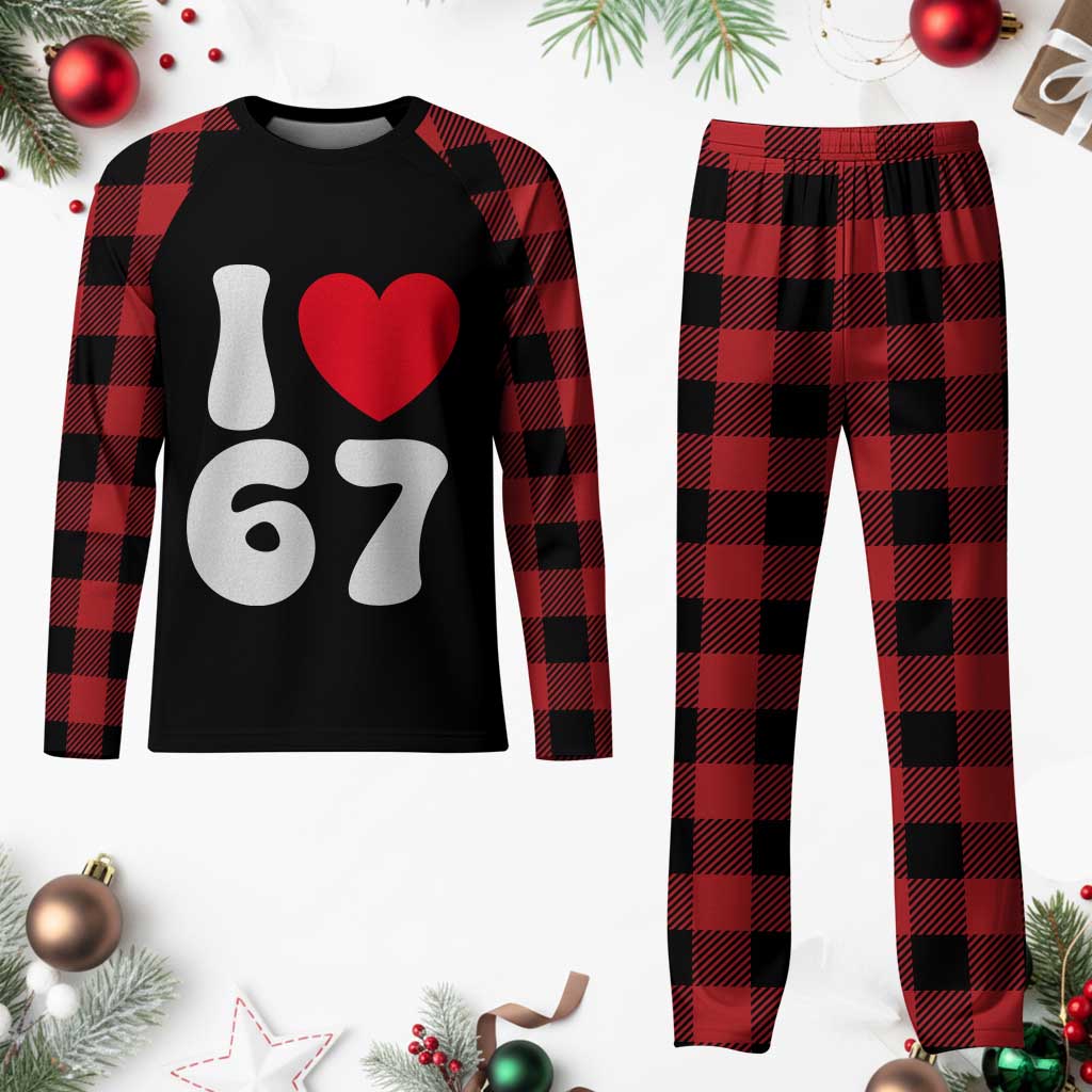 I Love 67 Plaid Pajama Set 67th Birthday Six Seven Funny Gen Alpha Slang Saying - Wonder Print Shop