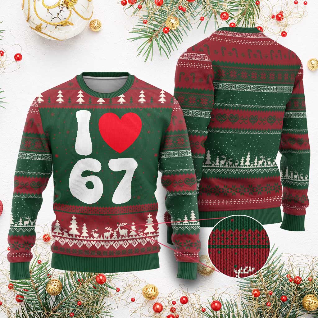 I Love 67 Ugly Christmas Sweater 67th Birthday Six Seven Funny Gen Alpha Slang Saying - Wonder Print Shop