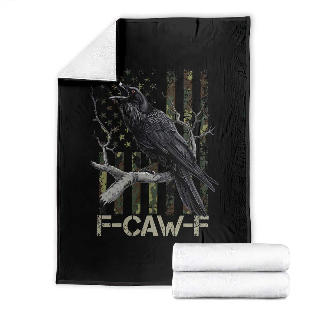 Funny Crow Throw Blanket F-Caw-F Raven Camo USA Flag Adult Humor - Wonder Print Shop