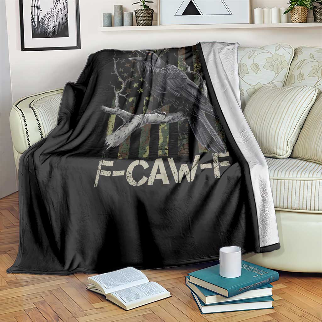 Funny Crow Throw Blanket F-Caw-F Raven Camo USA Flag Adult Humor - Wonder Print Shop