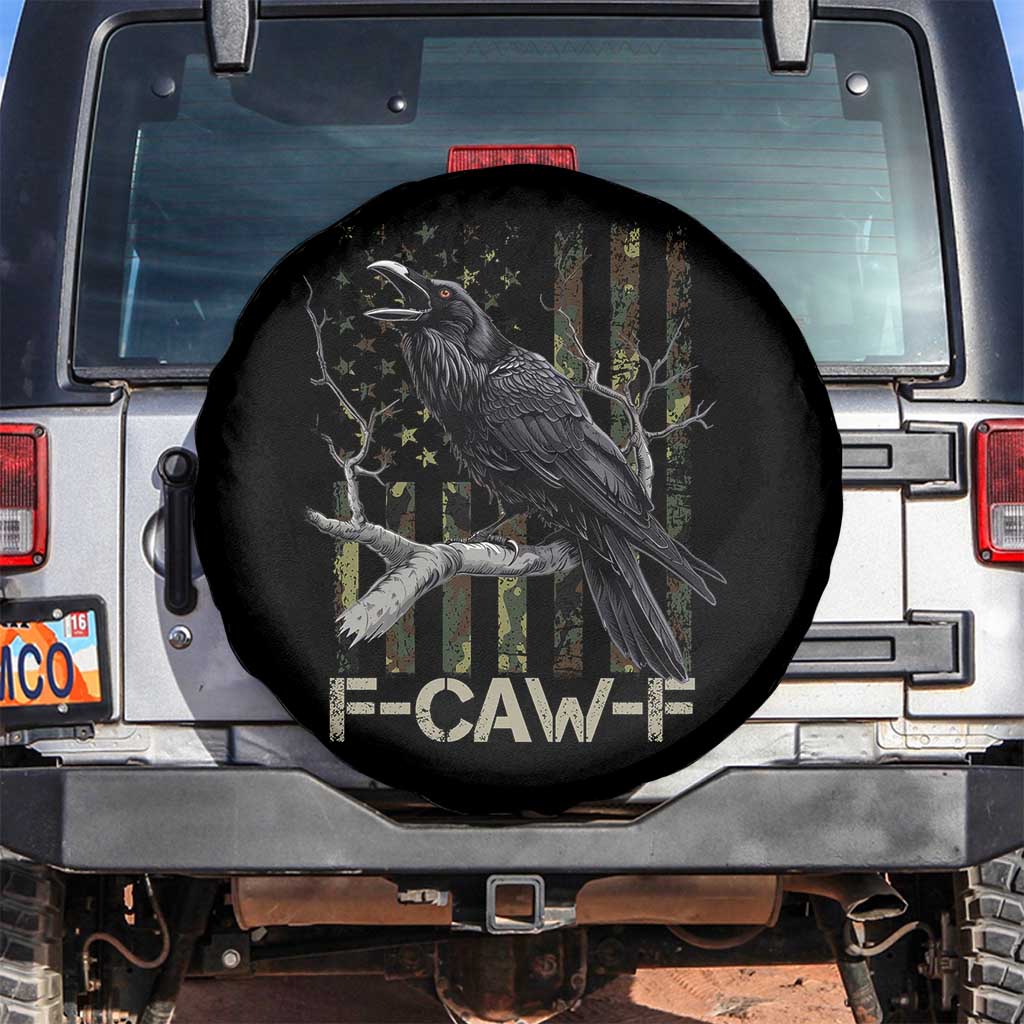 Funny Crow Spare Tire Cover F-Caw-F Raven Camo USA Flag Adult Humor - Wonder Print Shop