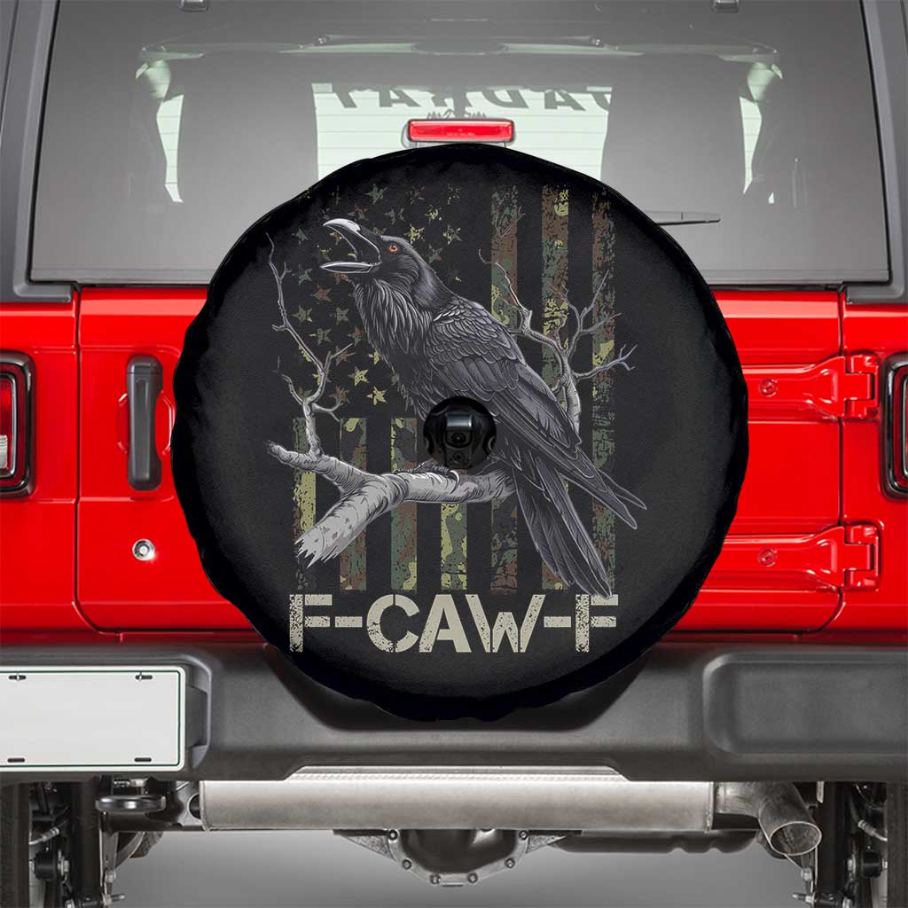 Funny Crow Spare Tire Cover F-Caw-F Raven Camo USA Flag Adult Humor - Wonder Print Shop