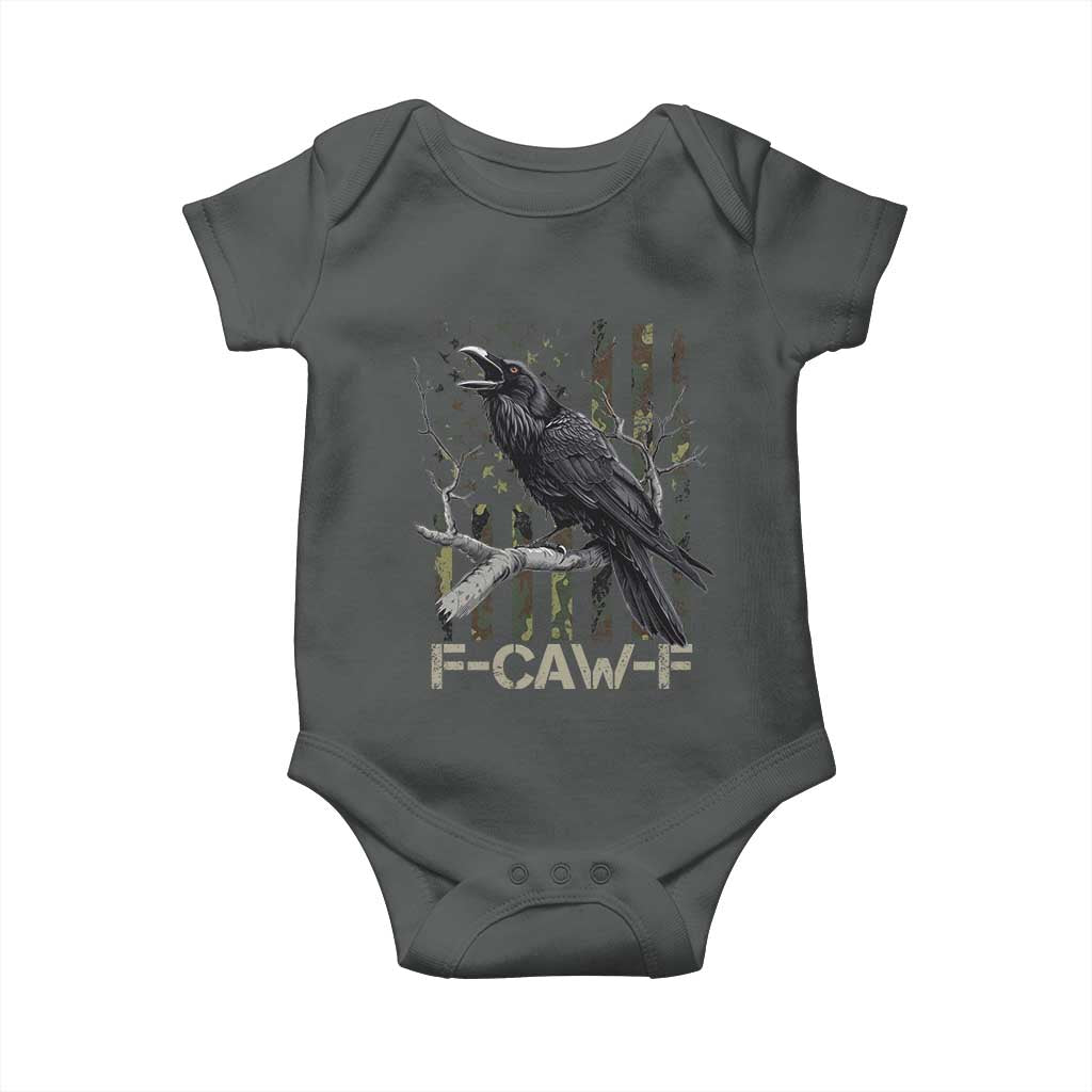 Funny Crow Baby Onesie F-Caw-F Raven Camo USA Flag Adult Humor - Wonder Print Shop