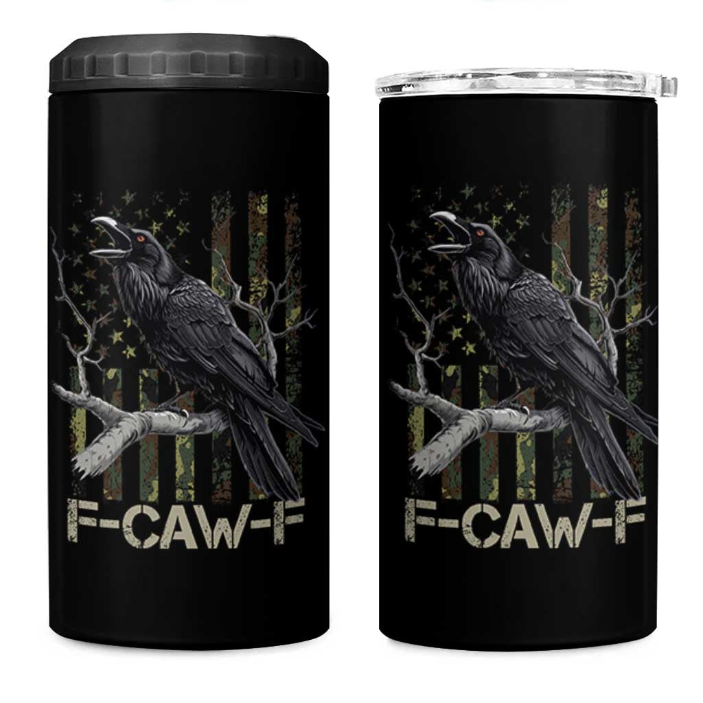 Funny Crow 4 in 1 Can Cooler Tumbler F-Caw-F Raven Camo USA Flag Adult Humor - Wonder Print Shop
