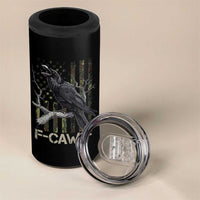 Funny Crow 4 in 1 Can Cooler Tumbler F-Caw-F Raven Camo USA Flag Adult Humor - Wonder Print Shop