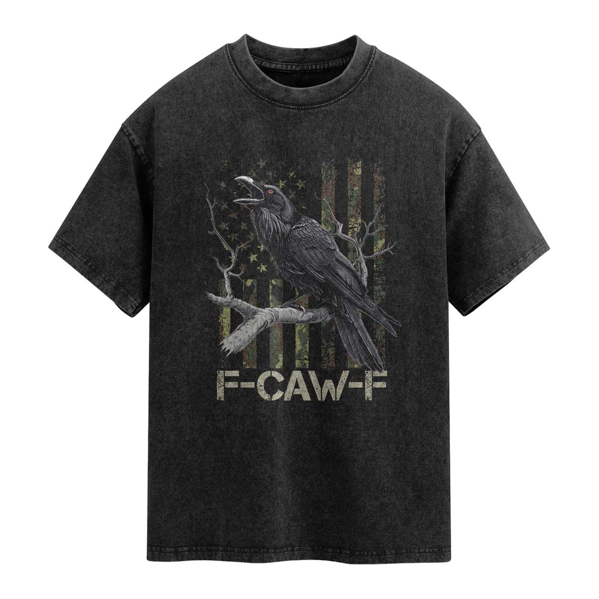 Funny Crow Washed Cotton T-Shirt F-Caw-F Raven Camo USA Flag Adult Humor