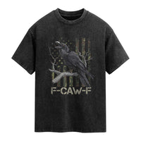 Funny Crow Washed Cotton T-Shirt F-Caw-F Raven Camo USA Flag Adult Humor
