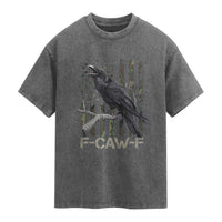 Funny Crow Washed Cotton T-Shirt F-Caw-F Raven Camo USA Flag Adult Humor