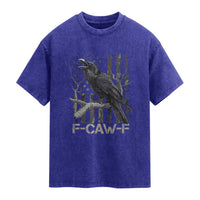 Funny Crow Washed Cotton T-Shirt F-Caw-F Raven Camo USA Flag Adult Humor