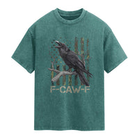 Funny Crow Washed Cotton T-Shirt F-Caw-F Raven Camo USA Flag Adult Humor