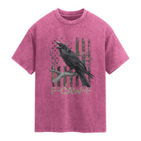 Funny Crow Washed Cotton T-Shirt F-Caw-F Raven Camo USA Flag Adult Humor