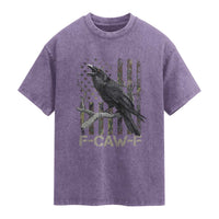 Funny Crow Washed Cotton T-Shirt F-Caw-F Raven Camo USA Flag Adult Humor