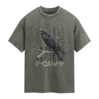 Funny Crow Washed Cotton T-Shirt F-Caw-F Raven Camo USA Flag Adult Humor