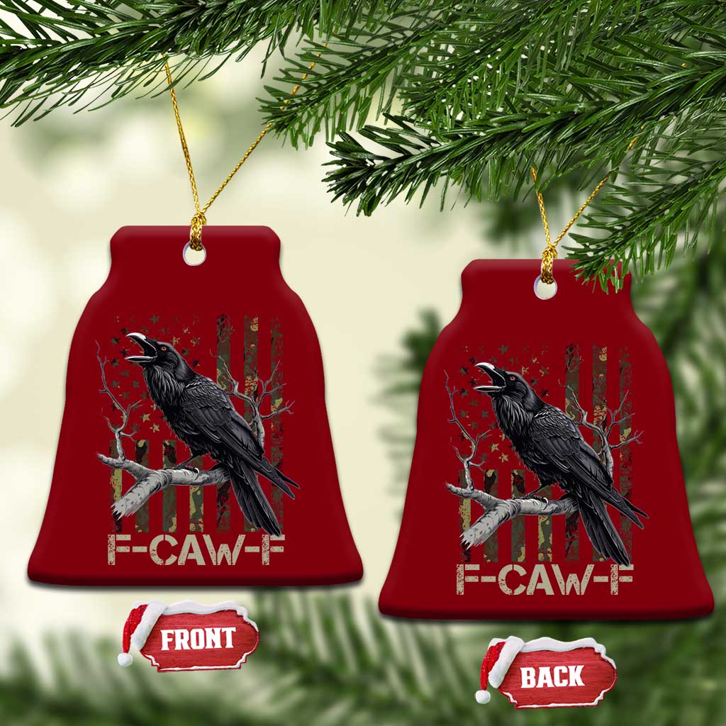 Funny Crow Ceramic Ornament F-Caw-F Raven Camo USA Flag Adult Humor - Wonder Print Shop