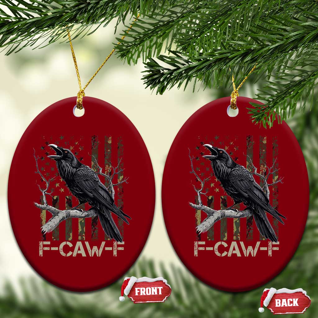 Funny Crow Ceramic Ornament F-Caw-F Raven Camo USA Flag Adult Humor - Wonder Print Shop