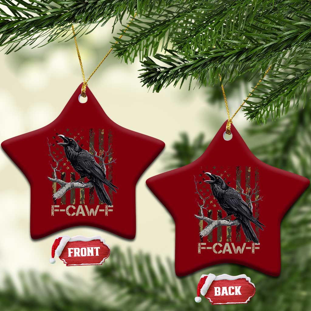 Funny Crow Ceramic Ornament F-Caw-F Raven Camo USA Flag Adult Humor - Wonder Print Shop