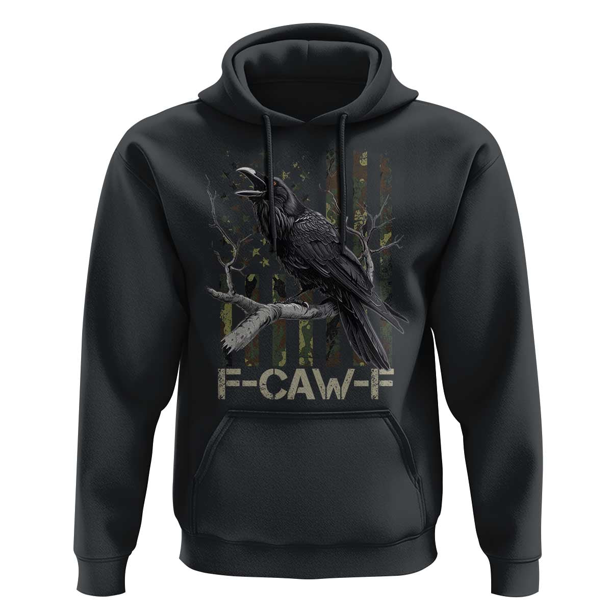 Funny Crow Hoodie F-Caw-F Raven Camo USA Flag Adult Humor - Wonder Print Shop