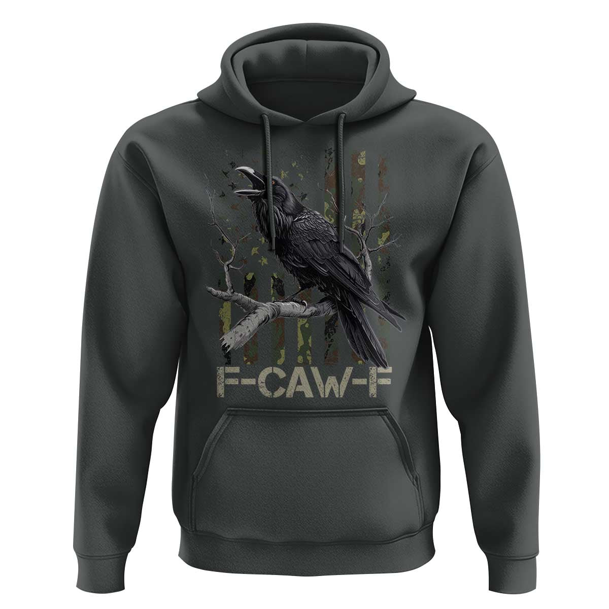 Funny Crow Hoodie F-Caw-F Raven Camo USA Flag Adult Humor - Wonder Print Shop