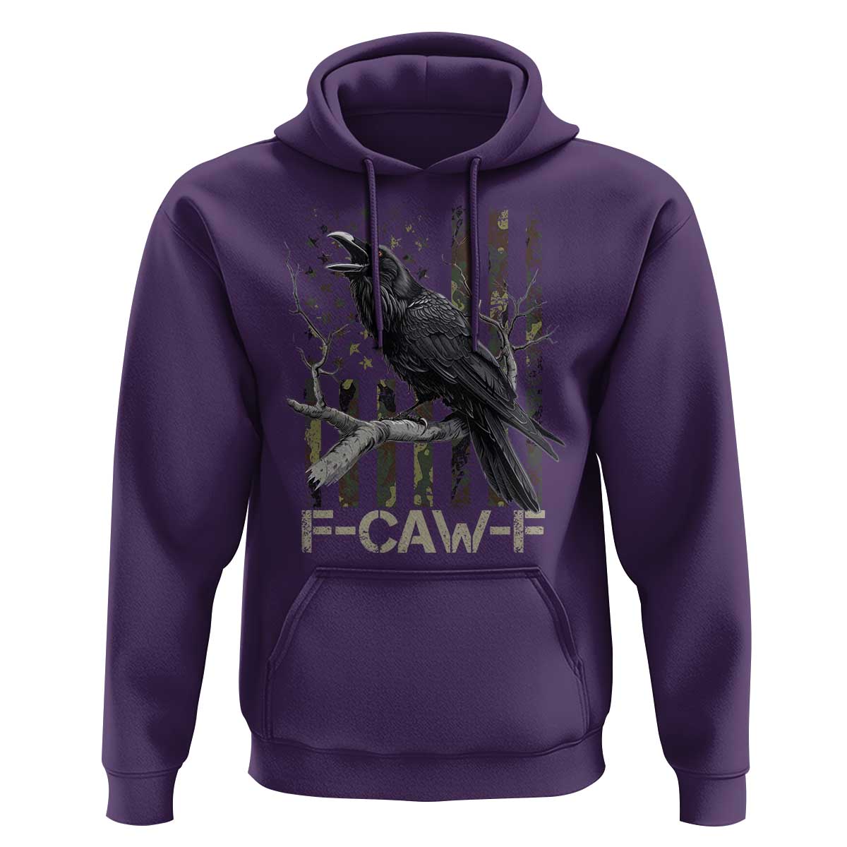 Funny Crow Hoodie F-Caw-F Raven Camo USA Flag Adult Humor - Wonder Print Shop