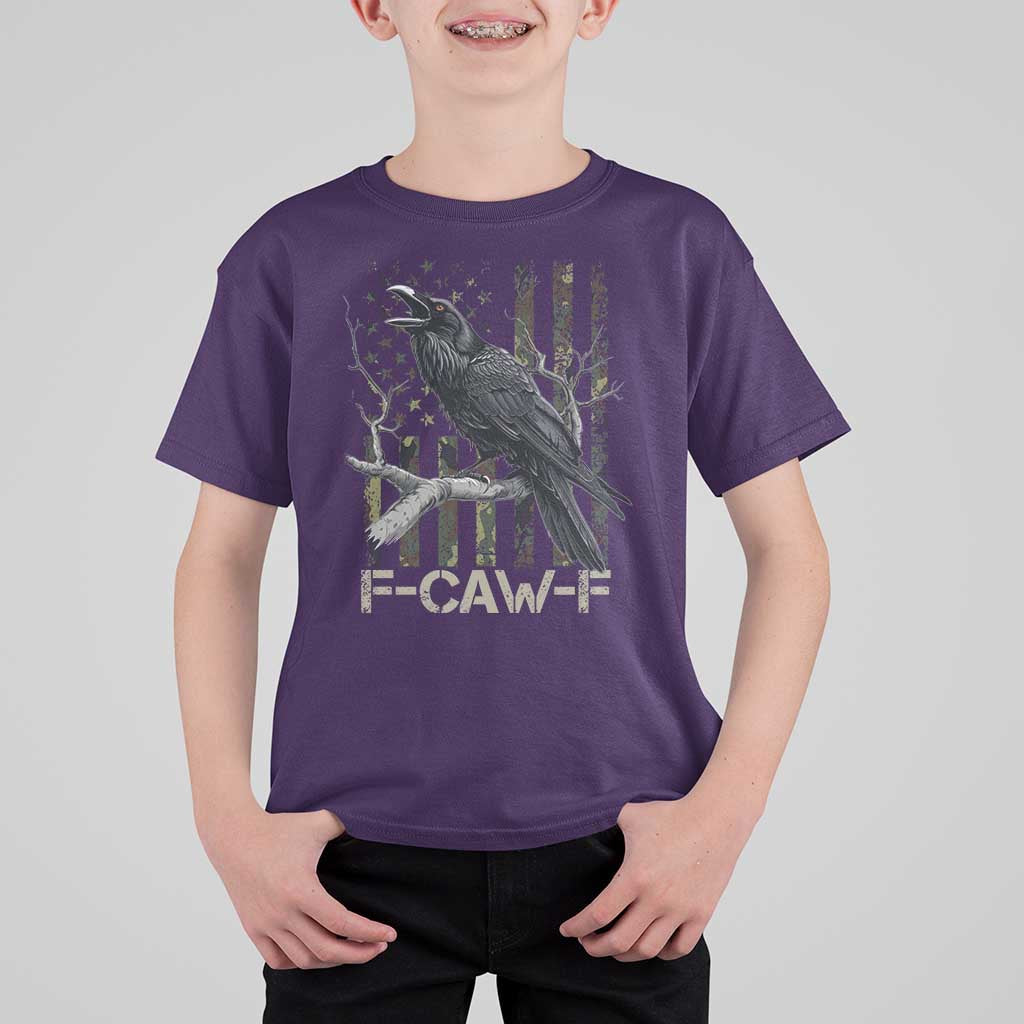 Funny Crow T Shirt For Kid F-Caw-F Raven Camo USA Flag Adult Humor - Wonder Print Shop