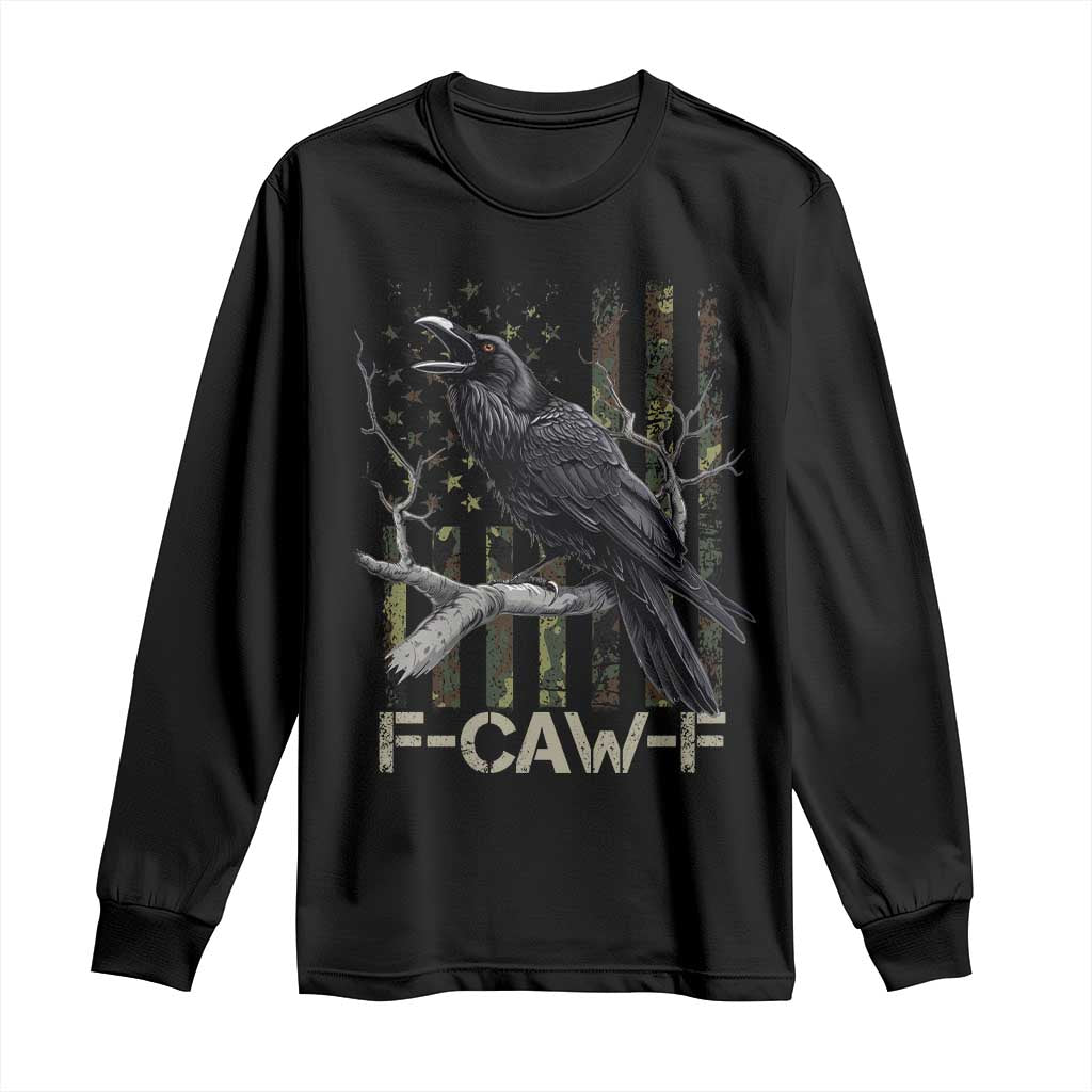 Funny Crow Long Sleeve Shirt F-Caw-F Raven Camo USA Flag Adult Humor - Wonder Print Shop