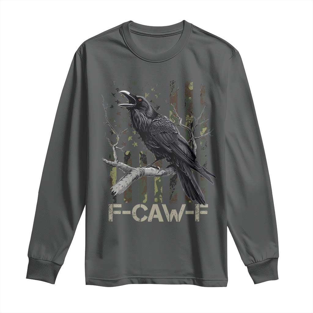 Funny Crow Long Sleeve Shirt F-Caw-F Raven Camo USA Flag Adult Humor - Wonder Print Shop