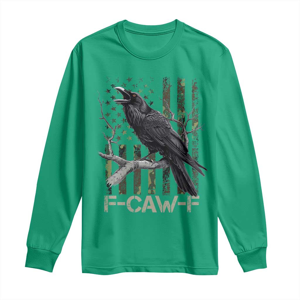 Funny Crow Long Sleeve Shirt F-Caw-F Raven Camo USA Flag Adult Humor - Wonder Print Shop