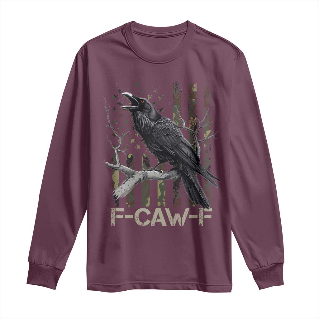 Funny Crow Long Sleeve Shirt F-Caw-F Raven Camo USA Flag Adult Humor - Wonder Print Shop
