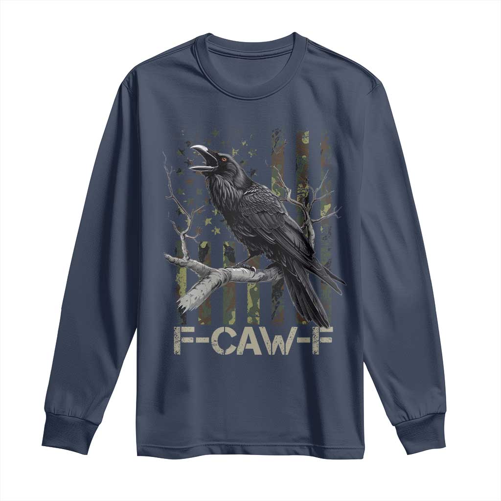 Funny Crow Long Sleeve Shirt F-Caw-F Raven Camo USA Flag Adult Humor - Wonder Print Shop