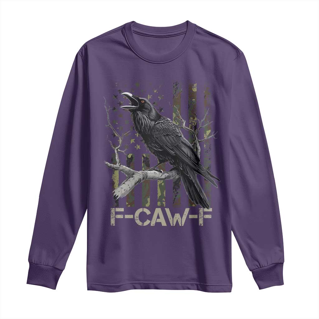 Funny Crow Long Sleeve Shirt F-Caw-F Raven Camo USA Flag Adult Humor - Wonder Print Shop