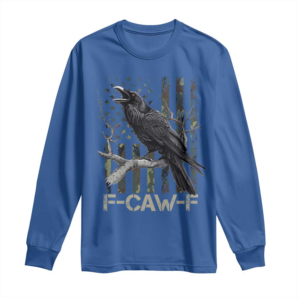 Funny Crow Long Sleeve Shirt F-Caw-F Raven Camo USA Flag Adult Humor - Wonder Print Shop