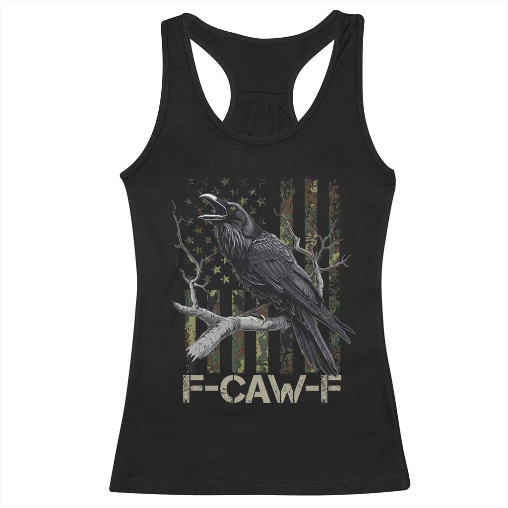 Funny Crow Racerback Tank Top F-Caw-F Raven Camo USA Flag Adult Humor - Wonder Print Shop