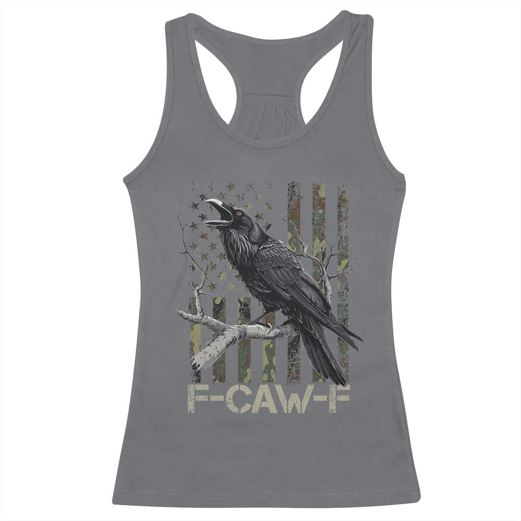 Funny Crow Racerback Tank Top F-Caw-F Raven Camo USA Flag Adult Humor - Wonder Print Shop